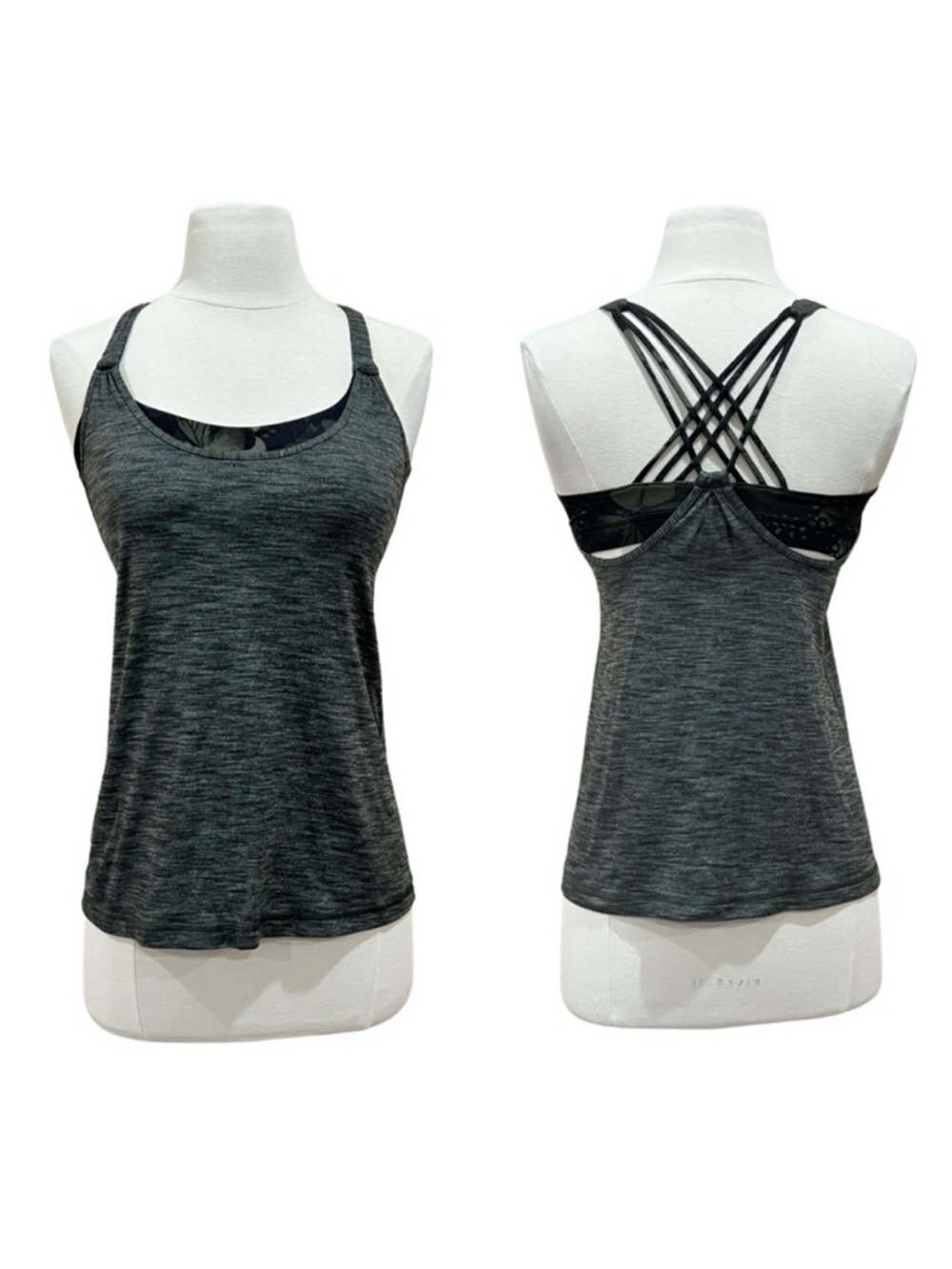 Lululemon Sunset Salutation Tank & Bra Heather Green Fatigue Green Black Size 4